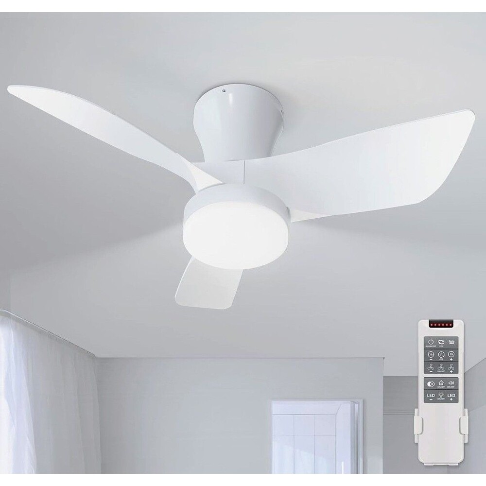Volisun 30 Inch Ceiling Fan With Dimmable Light 30" Flush Mount  White  Remote